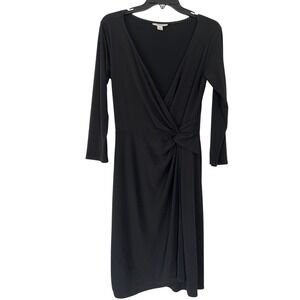 Dressbarn Black Faux Wrap Side Knot V-Neck 3/4 Sleeve Sheath Dress Size 10